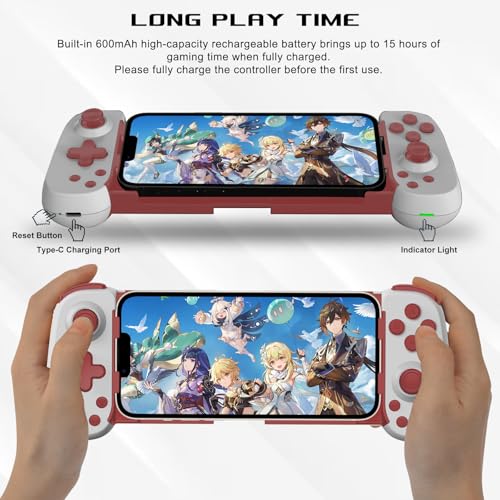 arVin Mobile Gaming Controller for Android/iPhone/iPad/Tablet/PC/Switch/PS3/PS4, Wireless Gamepad with Hall Effect Joystick/Turbo/6-axis Gyro/Vibration/Play Xbox Cloud Gaming/PS Remote Play/Steam Link - color: White&Red, size: Standard Version(D6)