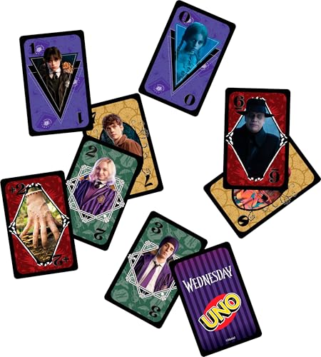 Mattel Games UNO Wednesday Card Game for Kid, Adult & Family Nights, Parties, Travel & Camping, Toy Collectible Inspired by the Series - style: UNO Wednesday