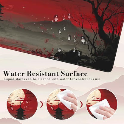 iCasso Desk Protector Mat, Large Japanese Mouse Pad, Full Moon | Stable Rubber Base Mousepad with Stitched Edges, Keyboard Mouse Mat Desk Pad for Work, Office, Home, Game - color: Full Moon