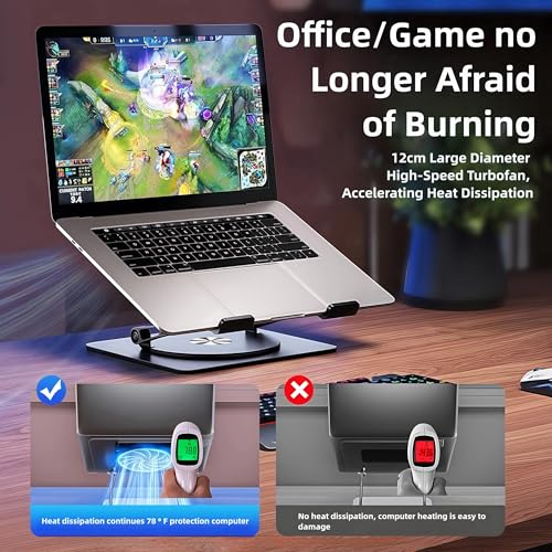 Laptop Stand with Cooling Fan，360°Rotatable Framework，Ergonomic Adjustable Riser for 10-17'' Gaming/Binge-Watching/Office Use - Silver - size: Extra Large