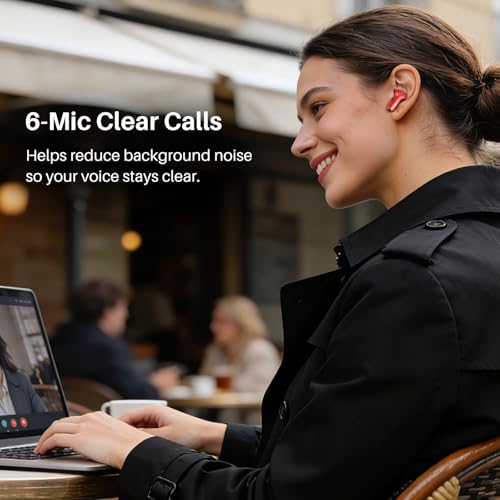 TOZO Hybrid Active Noise Cancelling Wireless Earbuds 6 Mics AI Clear Call | 68H Playtime LED Display 32 Preset EQs App Bluetooth 5.3 IPX8 Waterproof Ear Buds - color: Red
