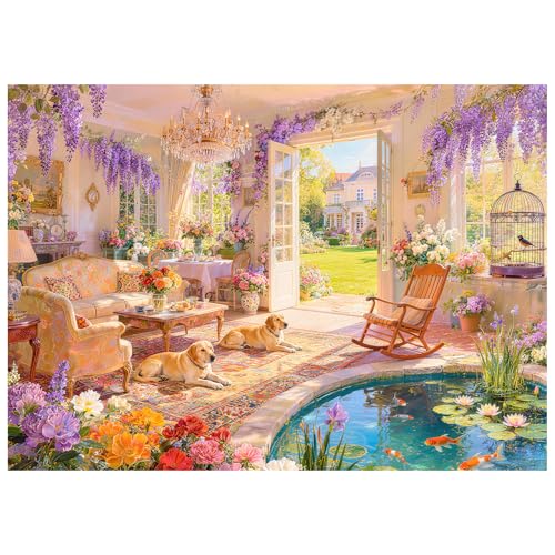 Garden Sunroom Retreat Puzzles for Adults 1000 Pieces,Cardboard 27.6x19.7in | Challenging Jigsaw Puzzles,Letters on Back,HD Poster,Dust-Free,Relaxing Cottagecore Scenic Puzzle for Stress Relief - color: Garden Sunroom Retreat