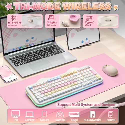 YUNZII C98 Wireless Mechanical Keyboard with Number Pad,99 Key BT5.0/2.4G/USB-C Hot Swap Gasket Mount with PBT MOA Keycaps,Custom RGB,Cute Cake Keyboard for Win/Mac (Beige, Milk V2 Linear Switch) - color: Beige, size: Milk V2 Linear Switch