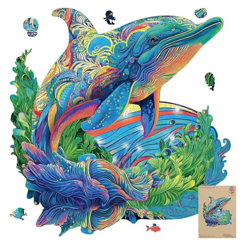 Mys Aurora Wooden Puzzles, Dolphin Jigsaw Puzzles 200 Pieces | Unique Shaped Wooden Puzzles for Adults and Kids, Family Game 11.4x11 Inch - color: Dolphin, size: 200 Pieces
