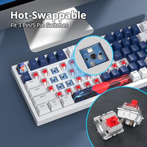 Guffercty kred 75% Percent Blue Wired Keyboard Gasket Mount, Hot-swappable RGB Mechanical Gaming Keyboard Programmable with Knob for Mac/Win (82 Blue Earth) - color: 82 Blue Earth