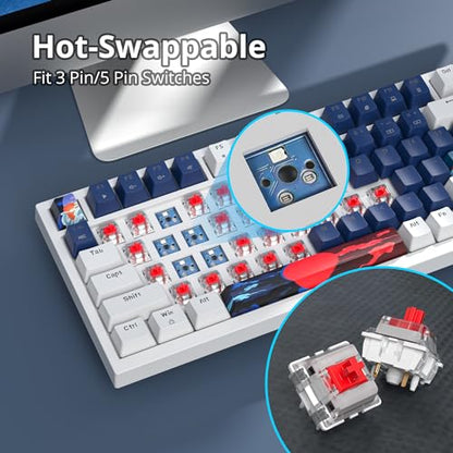 Guffercty kred 75% Percent Blue Wired Keyboard Gasket Mount, Hot-swappable RGB Mechanical Gaming Keyboard Programmable with Knob for Mac/Win (82 Blue Earth) - color: 82 Blue Earth