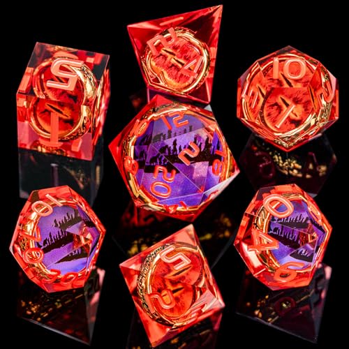 Magic Golden Ring DND Dice Set Sharp Edge Red Gaze Eye Resin Dice with Box, for use with RPG D&D Tabletop Games Lord D and D Polyhedral Dice Set - color: Ring -Eye-red-2