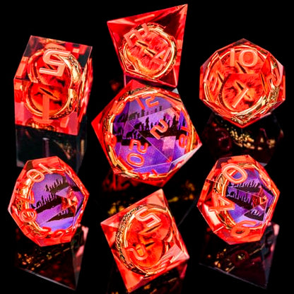 Magic Golden Ring DND Dice Set Sharp Edge Red Gaze Eye Resin Dice with Box, for use with RPG D&D Tabletop Games Lord D and D Polyhedral Dice Set - color: Ring -Eye-red-2