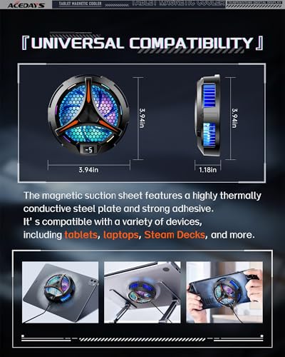 ACEDAYS iPad Cooler,Magnetic Tablet Cooler for ipad/Surface pro/Samsung Tab,Universal Radiator with Temperature Display for Mobile Gaming,Tiktok Live Streaming(Including Tablet Stand Holder) - color: ipad cooler+Tablet Stand Holder