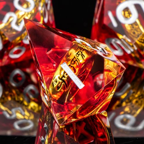 OUKELANWO Magic Lord Rings DND Dice Set with Box, 7Pcs Resin LOTR D&D Dice Set for Role Playing Game, Red Dungeons Dragons D and D Sharp Edge Dice D20 D12 D10 D8 D6 D4 - color: Red & White
