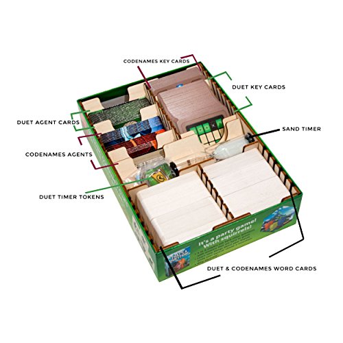 The Broken Token Board Game Organizer - Codenames Compatible Wood Storage Box with Multiple Dividers