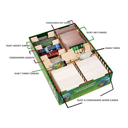 The Broken Token Board Game Organizer - Codenames Compatible Wood Storage Box with Multiple Dividers