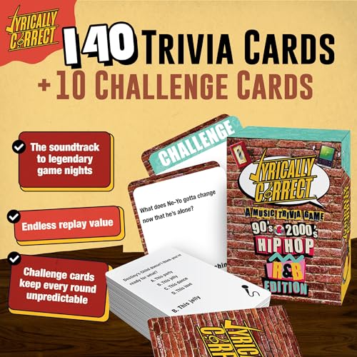 Lyrically Correct '90s & 00s Hip-Hop R&B 90s Nostalgia The OG Music Trivia | '90s & 2000s Hip-Hop & R&B Music Trivia Card Game for Family Game Nights, Parties, Cookouts & Music Lovers
