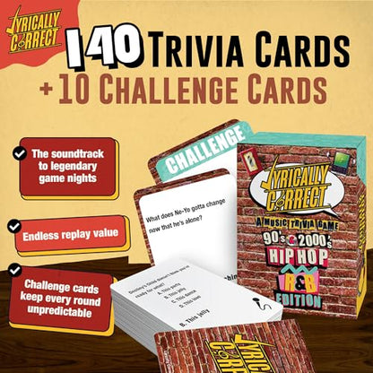 Lyrically Correct '90s & 00s Hip-Hop R&B 90s Nostalgia The OG Music Trivia | '90s & 2000s Hip-Hop & R&B Music Trivia Card Game for Family Game Nights, Parties, Cookouts & Music Lovers