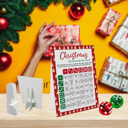 Exchange Dice Game, One Instruction Standing Sign with 2 Dice, Christmas Group Party Game, Xmas Gift Swap Game-SDGE02