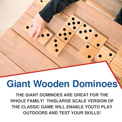 GOTHINK Giant Wooden Dominos Set for Adults and Kids,28pcs Jumbo Natural Wood Black-Dot Dominoes Tiles for Birthday/Holiday Family Party Games,Outdoor Camping Lawn and Backyard Activities 2-4 Players - style: Black Dot