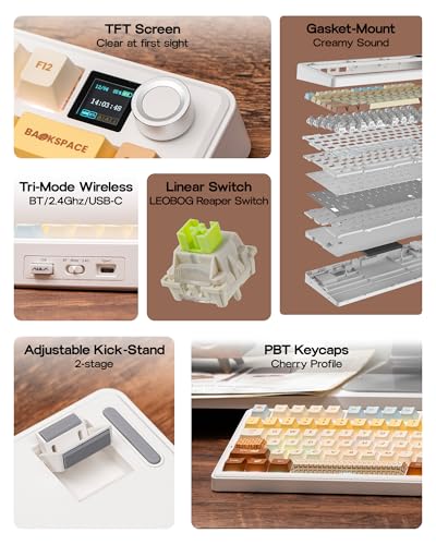 EPOMAKER X Aula F75 MAX Wireless Mechanical Keyboard with TFT Screen and Knob, Gasket Keyboard in 75% Layout, Hot Swappable Gaming Keyboard for PC/Mac/Linux (Caramel) - color: Caramel