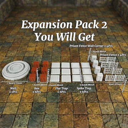 AUSPDICE Dungeon Traps and Props, 27-Piece 28mm DND Terrain for TTRPGs | Traps and Prison Fences for RPGs, Wargaming, Christmas and Halloween Gifts, FF204-Expansion Pack 2 - color: Expansion Pack 2