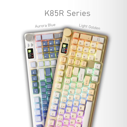 iRocks K85R Wireless RGB Backlit Mechanical Gaming Keyboard with LCD Display, Hot-Swappable Pre-lubed Brown Switches, 98 PBT Keys, USB-C Detachable Cable (Light Golden, Bubble Switch) - color: Light Golden