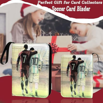Soccer Card Binder - 900 Capacity 9-Pocket Trading Card Album, 3 Ring Card Holder Binder, Waterproof PU Leather, Zip Closure, Perfect Christmas Birthday Gift for Kids & Collectors - size: 900 Pockets Soccer