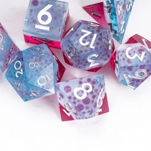 7PCS Cocktail Dice Set,Handmade Sharp Edge Dice Set D&D RPG Polyhedral Die,for Dungeons and Dragons TTRPG Games Roleplaying Games,with Gift Box.(Pink Blue) - color: Cocktail Pink Blue