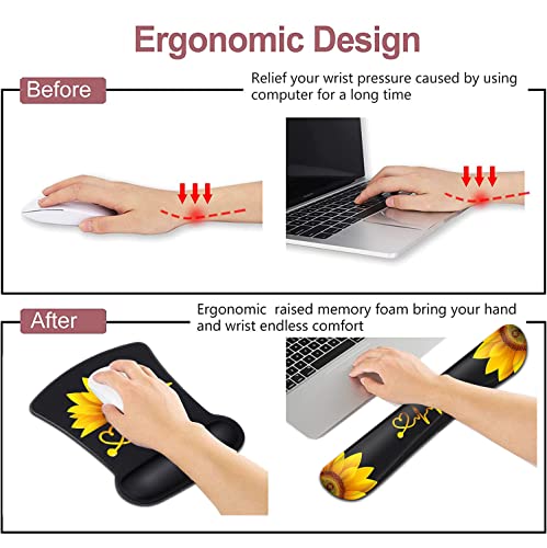 Mouse Pad Wrist Guard and Keyboard Wrist Rest, Ergonomic Wrist Protection Non-Slip Rubber Base Mouse Pad Sunflower and ECG Stethoscope Pattern, Personalized Fashionable Black Office Accessories - color: Jv-mouse Pad-11