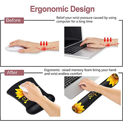 Mouse Pad Wrist Guard and Keyboard Wrist Rest, Ergonomic Wrist Protection Non-Slip Rubber Base Mouse Pad Sunflower and ECG Stethoscope Pattern, Personalized Fashionable Black Office Accessories - color: Jv-mouse Pad-11