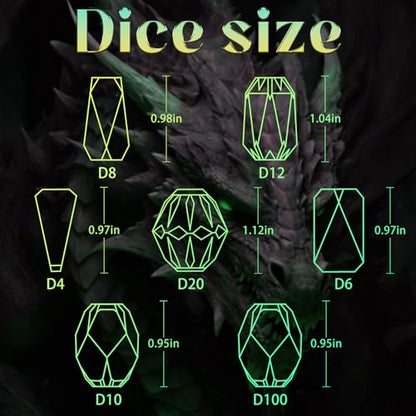FONVGOGO Resin Dice Set, Dungeons and Dragons DND Dice with Box Polyhedral D and D Dice Set 7-Piece Role Playing Game RPG（Green and Gold） - color: S Green and Gold