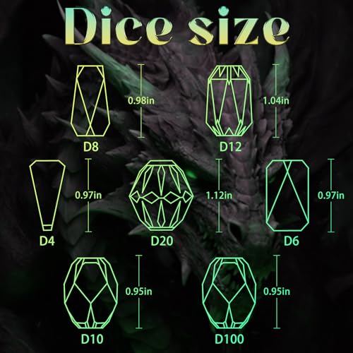 FONVGOGO Resin Dice Set, Dungeons and Dragons DND Dice with Box Polyhedral D and D Dice Set 7-Piece Role Playing Game RPG（Green and Gold） - color: S Green and Gold
