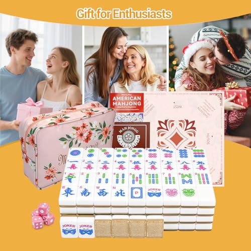 American Mahjong Tile Set, 166 Tiles (1.2”), Cute Mini Tiles-Champagne Gold | Mahjong Tile Set with Carrying Bag, Dice, Mat, Portable Travel Complete Game Set for Home Outdoor Enthusiast Gift - color: Champagne Gold