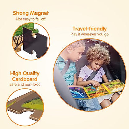SYNARRY Magnetic Dinosaur Puzzle for Kids Ages 3-5, Travel Dinosaur Toys | 20-Piece Magnetic Travel Puzzle for Kids Ages 4-6, Car Airplane Road Trip Activities, Quiet Toys, Dinosaur Gifts for Kids - style: Dinosaur