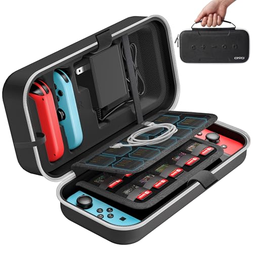 OIVO Switch OLED Carrying Case Compatible with Nintendo Switch & OLED, Portable Switch Travel Carry Case Fit for Joy-Con and Adapter, Hard Shell Protective Switch Pouch Bag with 20 Games, White - color: White, size: 2017 inches