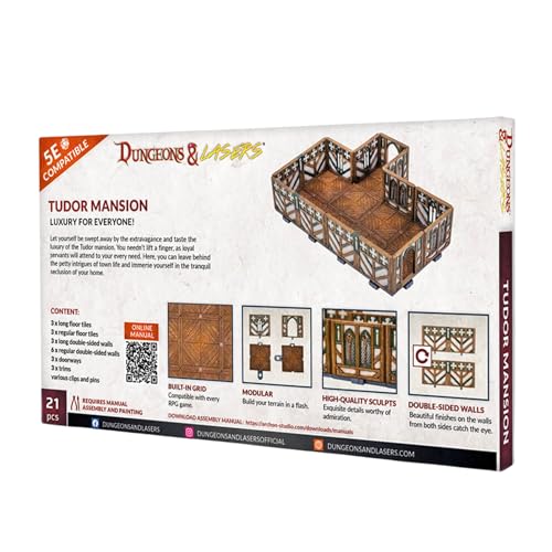 Dungeons & Lasers: Tudor Mansion Miniature Terrain Set – Unpainted by Archon Studios - Compatible with DND and Other Tabletop RPG Games