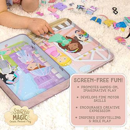 Story Magic Dress-Up Dolls Playset, Pretend Play Magnetic Case, Magnet Outfit and Accessory Pieces, Great for Travel or Playdates, Magnetic On The Go Activity Set for Ages 4, 5, 6, 7 , Pink - style: Travel Dress Up
