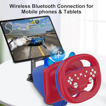 DOYO Gaming Steering Wheel with Pedals, 270° Wireless Racing Wheel | Steering Wheel for PC/Switch/PS4/PS3/IOS/Android Racing Games with Dual-Vibration Motors - Enhanced Mario Kart Eeperience - color: Red+Blue