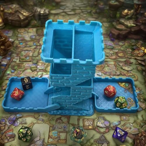 Castle Retro Black Dagger Dice Dice Tower Dungeons and Dragons RPG Tabletop Roleplaying Game Jail D&D (Random 7PCS D20 Dice Set Included) Blue - color: Blue