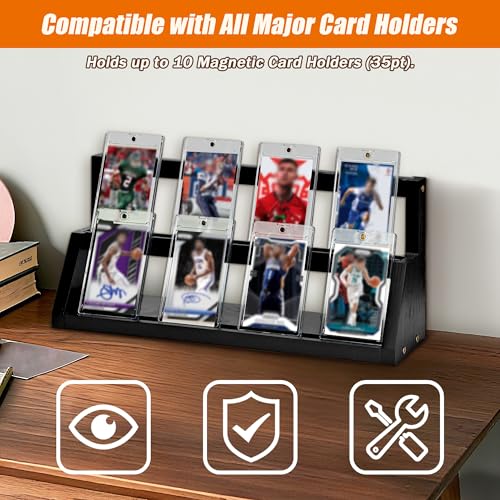 2-Tier Wooden Trading Card Display Stand - Black Display Case for Graded Sports Cards, Baseball & Basketball Card Collection Showcase(WD4017) - color: Black 2-tier