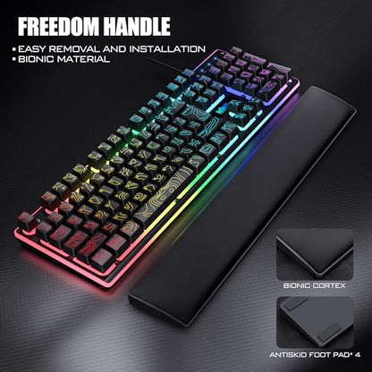 RedThunder K10 Wired Gaming Keyboard & Mouse Combo with Wrist Rest, Adjustable RGB Mechanical Feel Anti-ghosting Keyboard + 7D 7200 DPI Mouse+Soft Leather Wrist Rest for PC Gamers (Black Lines) - color: Black Lines