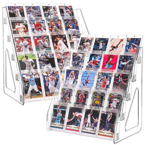 CELSOL 2 Pack Elevated 5 Tier Clear Acrylic Card Display Stand for Trading Cards, Sports Cards, Greeting Cards, Stickers – Slanted Holder for PSA Slabs, Vendors, Collectors & Retail (5 Tier 2 Pack)