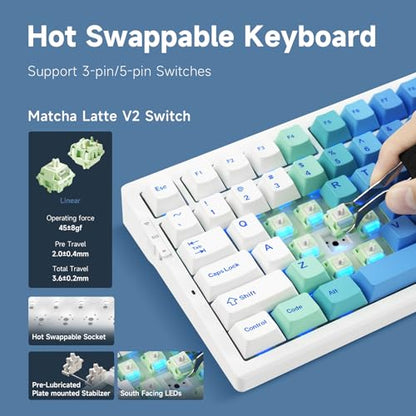 MCHOSE G75 PRO 75% Wireless Mechanical Keyboard, TKL Keyboards Tri-Mode BT5.0/2.4GHz/USB-C, Hot Swap Custom Creamy Keyboards Linear Switch, Double Shot PBT Keycaps RGB LED Backlit, White&Blue - color: Blue