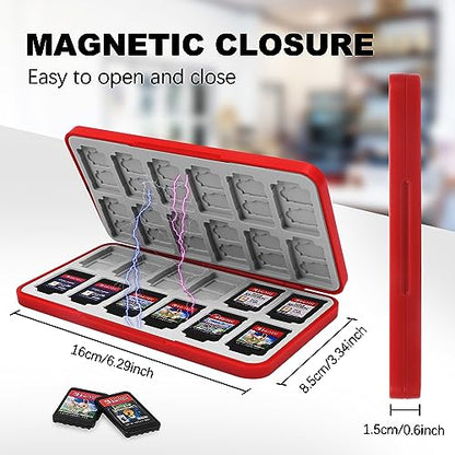 FYY Nintendo Switch Game Case Holder for Switch 2 Cartridge, Red | 24 Game Card Slots & 48 Micro SD Card Slots, Hard Shell, Silicone Lining - color: A-Red