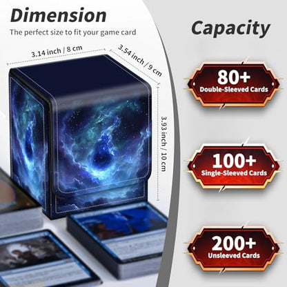 BVDIKMI Card Deck Box for MTG, Card Storage Box Fits 100+ Single Sleeved Cards, PU Leather Strong Magnet Card Deck Case Holder for Magic Commander TCG CCG, Galaxy Drop - color: Galaxy Drop