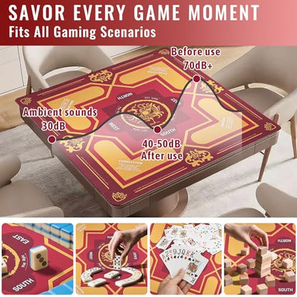 Mahjong Mat 31.5" x 31.5" Non-Slip Noise-Reducing American Mah Jongg Table Mat with Carry Bag, Waterproof Gaming Surface for Poker, Card, Dominoes, Board & Tile Games - color: Vermilion Phoenix
