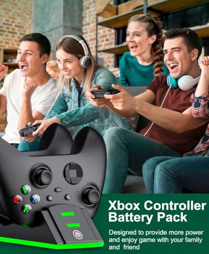 Controller Charger Station with 2 Packs 4320mWh Rechargeable Battery for Series X/S/One/Elite Controller, Dual Charging Dock with 4 Packs Covers