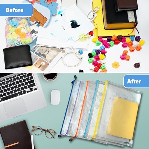 24 Pcs Mesh Zipper Pouch Bags A3 (16x12) Inches Large Waterproof, Reusable Zipper Bags for Board Game & Puzzle Storage, Classroom, Office & Organization, 8 Colors