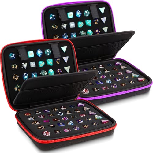 Aoriher 2 Pcs Dice Case with Removable Slotted Tray for Storage Game Storage Case Dice Holder Holds up to 70/10 Sets (Red,Purple) - color: Red,Purple