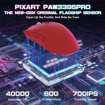 ATTACK SHARK X1 Ultralight Tri Mode Wireless 40000 DPI Gaming Mouse-Red | Magnetic RGB Charging Dock,PixArt PAW3395 Pro Sensor,BT/2.4Ghz/Wired,1K Polling,Optical Micro Switch,Driver for PC Mac Gamer - color: Red