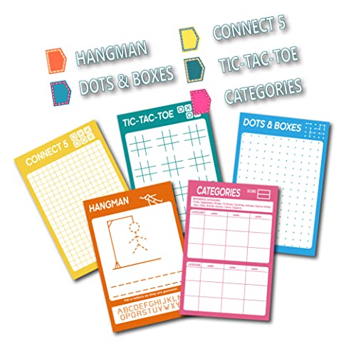 GRANDLMOON 5 Portable Travel Game Activities Pad On The Go Plane Trip Pen Pencil and Paper Game for Kids 6 x 9-inches (75 Sheets) - size: 9"X6"