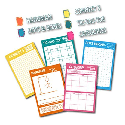 GRANDLMOON 5 Portable Travel Game Activities Pad On The Go Plane Trip Pen Pencil and Paper Game for Kids 6 x 9-inches (75 Sheets) - size: 9"X6"