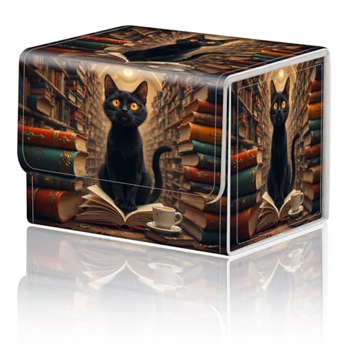 Card Game Storage Box for TCG Deck Box MTG Card Box Organizer Trading Card Case Commander Deck Box TCG Card Storage Box Magnetic Closure Creative Pattern Up to 200 Cards, Black Cat Bookshelf Library - color: Black Cat Bookshelf Library